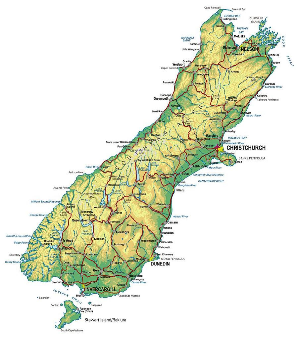 mapa južnoj novi zeland