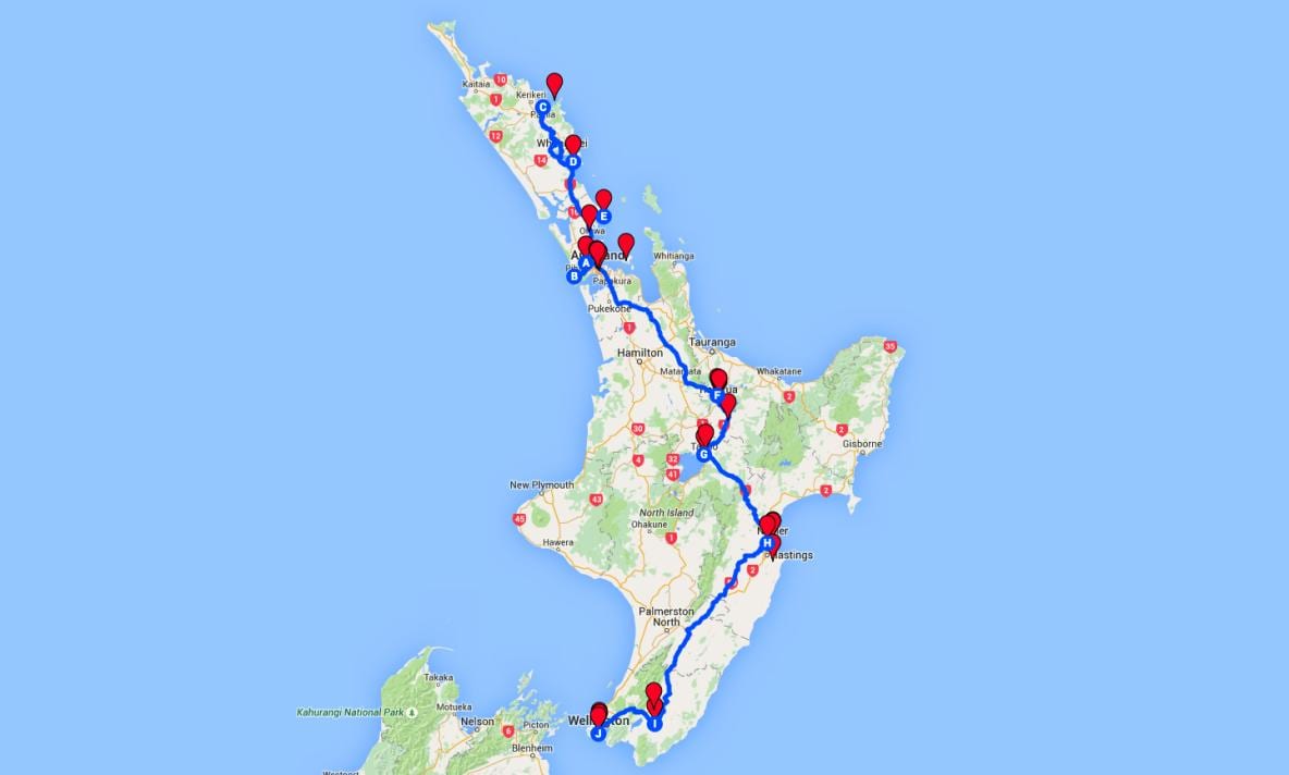 vozi mapa na sjever ostrvo novi zeland
