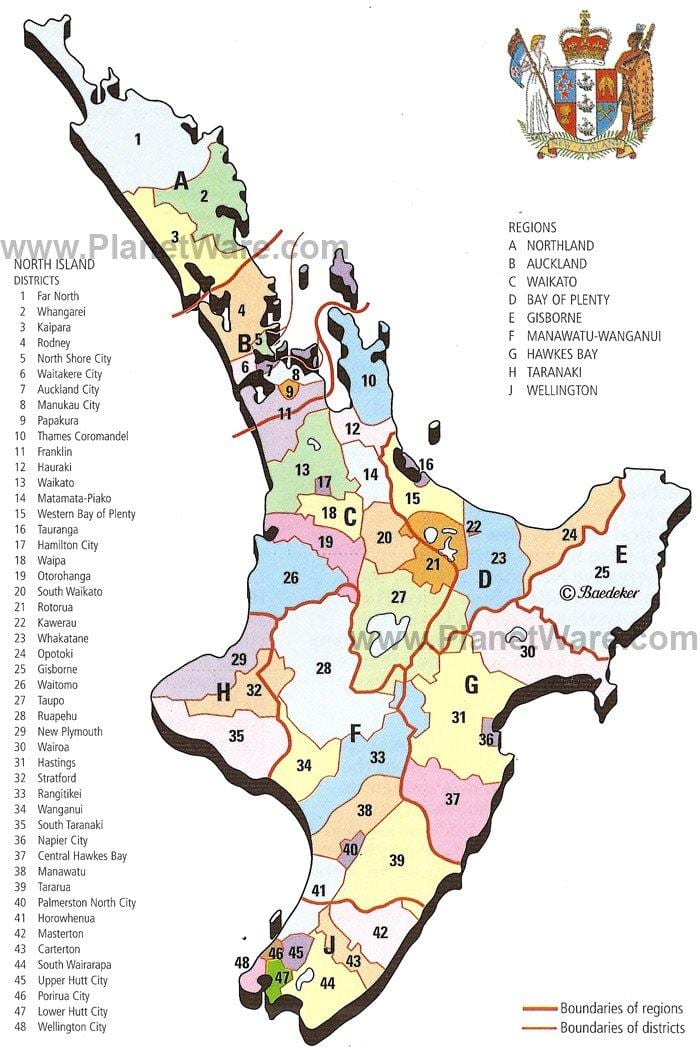 mapa je iz novog zelanda sjeverno ostrvo regionima i okruga