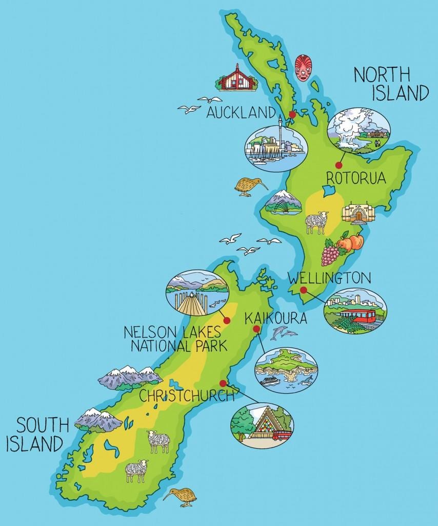 novi zeland mapu crtani
