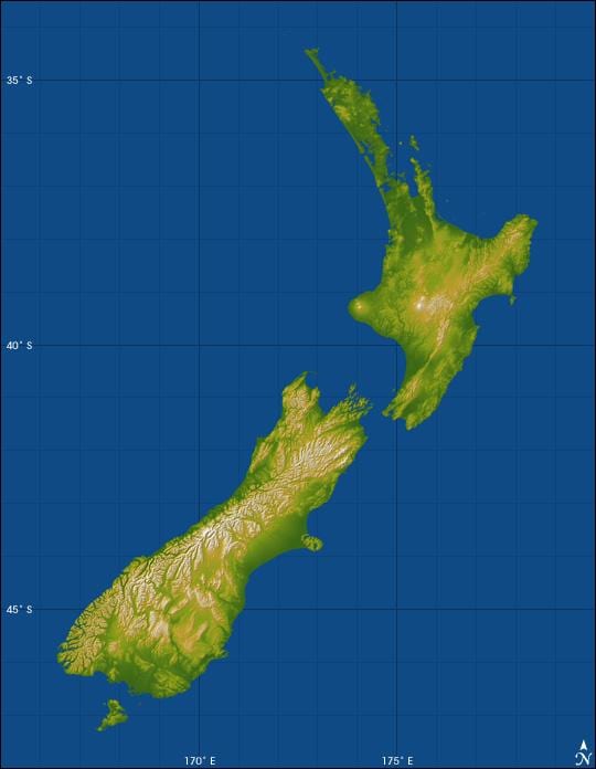 novi zeland visinu mapu