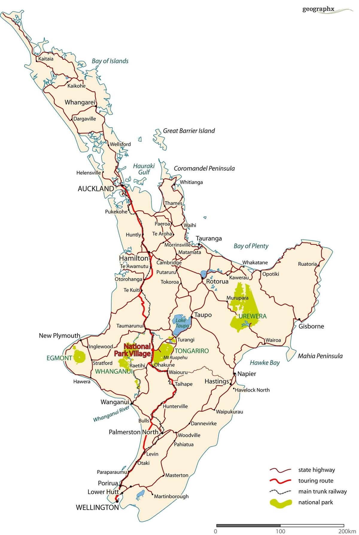 detaljne mapa puteva novi zeland sjeverno ostrvo