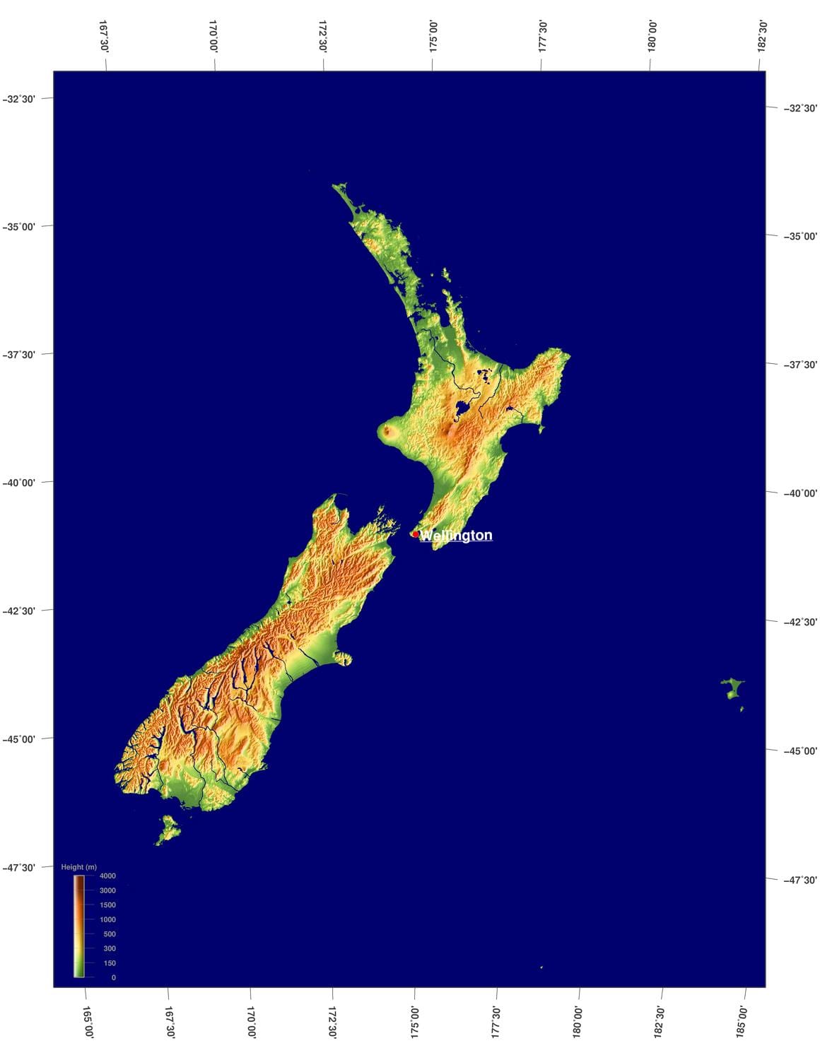 novi zeland teren mapu