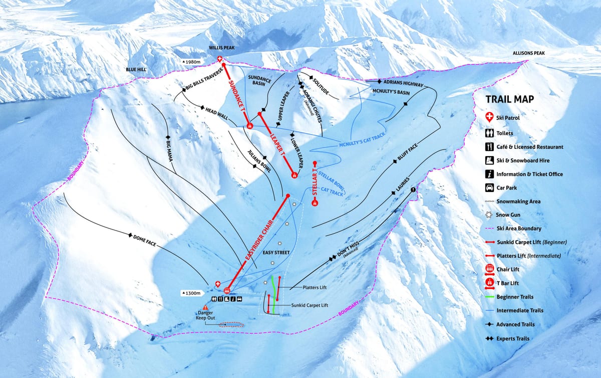 novi zeland ski odmarališta mapu