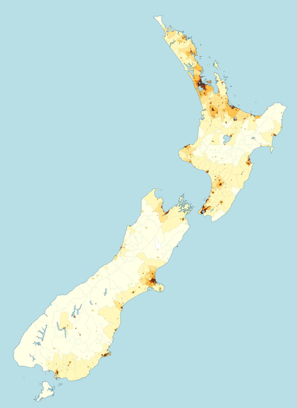 novi zeland karta gustoće naseljenosti