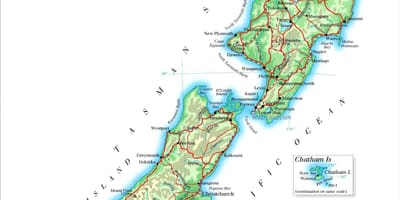 Mapa crni pesku plaže novi zeland