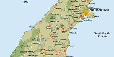 Novi zeland mapu južno ostrvo mapu