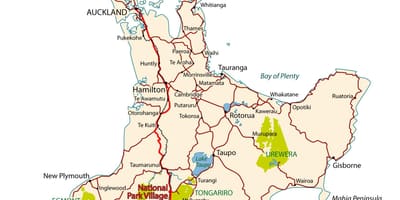 Detaljne mapa puteva novi zeland sjeverno ostrvo