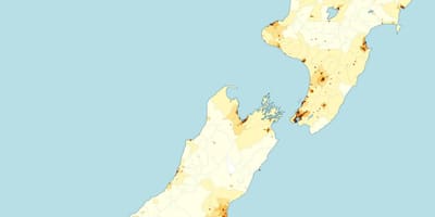Novi zeland karta gustoće naseljenosti