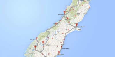 Detaljne mapa puteva južno ostrvo novi zeland